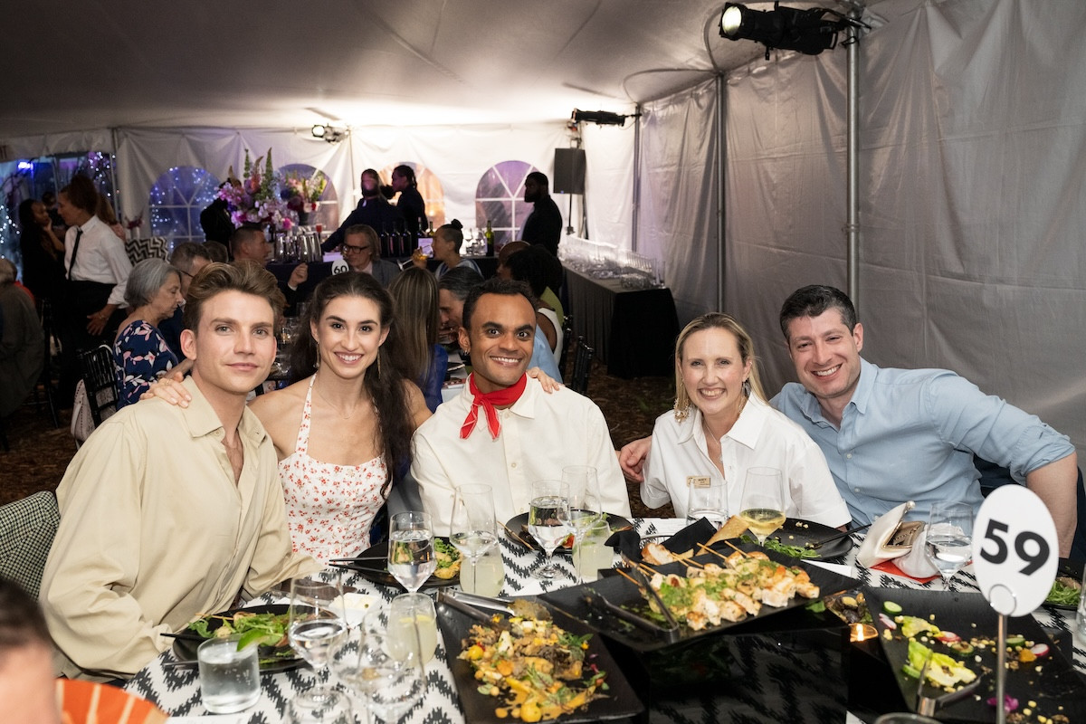NYCB&#39;s Alec Knight, Alexa Maxwell, and Taylor Stanley with Nancy and Zack Kaplan at Jacob&#39;s Pillow Season Opening Gala 2025. Cherylynn Tsushima photo.