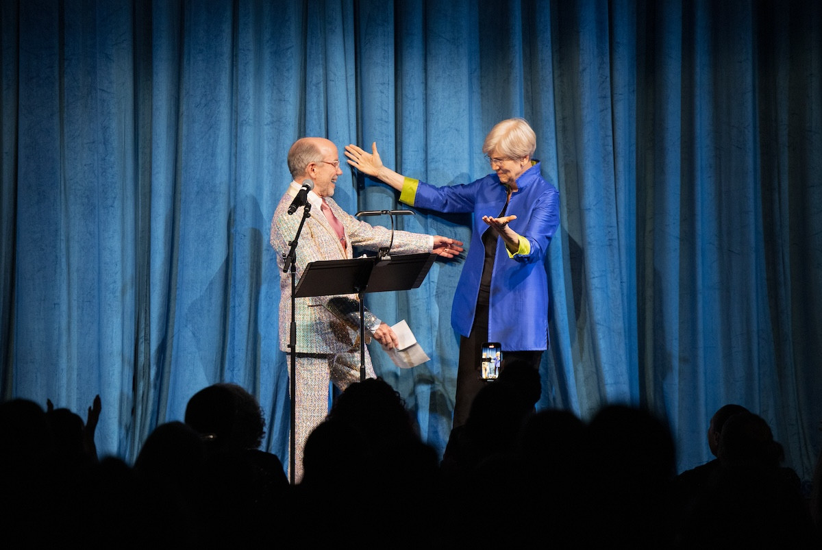 Norton Owen and Senator Elizabeth Warren at Jacob&#39;s Pillow Season Opening Gala 2025. Jamie Kraus photo.