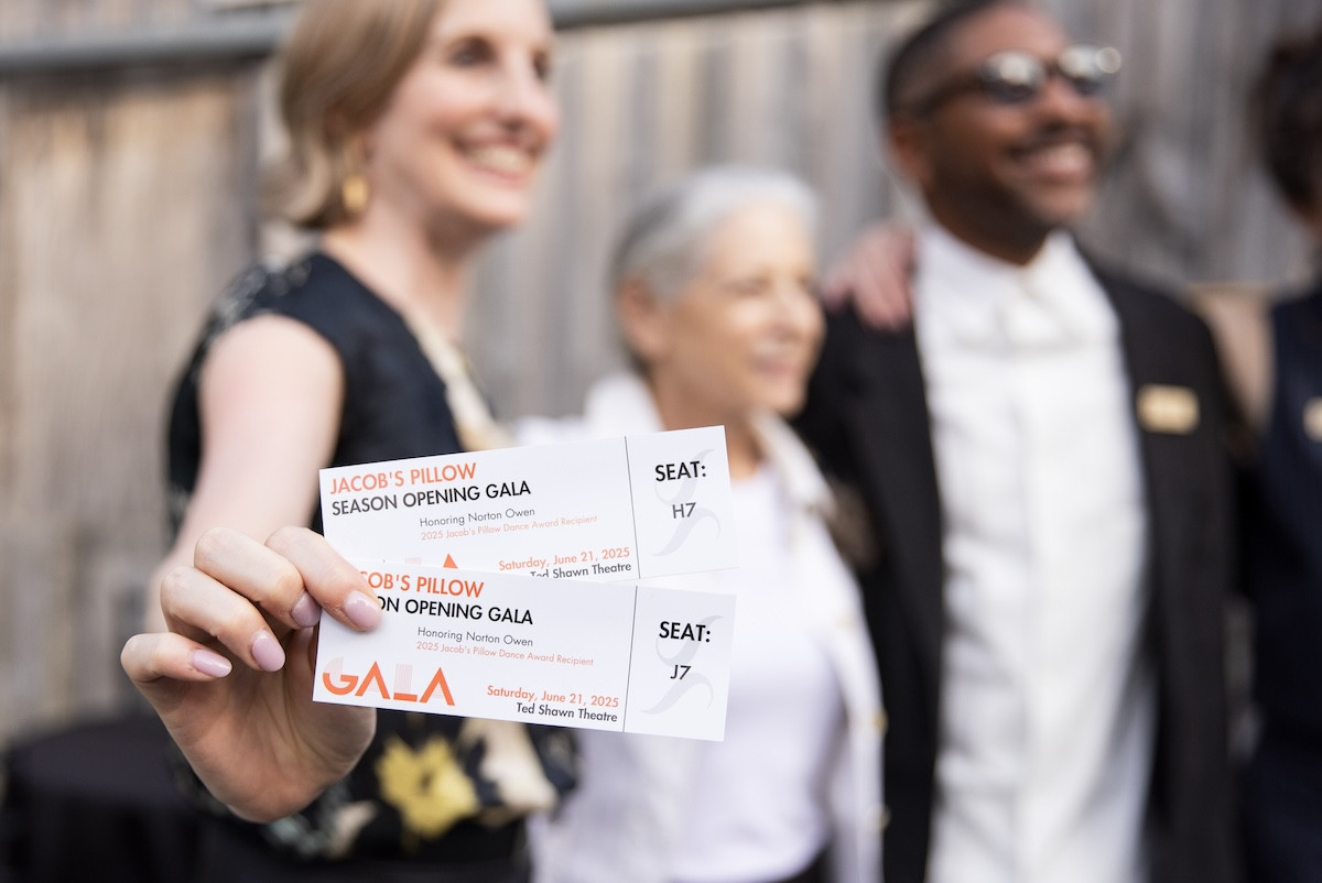 Jacob&#39;s Pillow Trustees Wendy Whelan and Kyle Abraham with Ella Baff at Jacob&#39;s Pillow&#39;s Season Opening Gala 2025. Jamie Kraus photo.