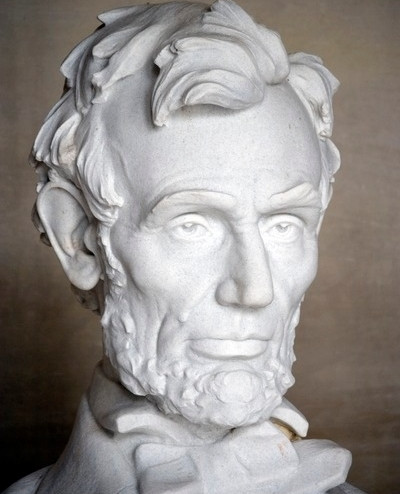 Close up detail of Daniel Chester French&#39;s seated Lincoln statue at the Lincoln Memorial