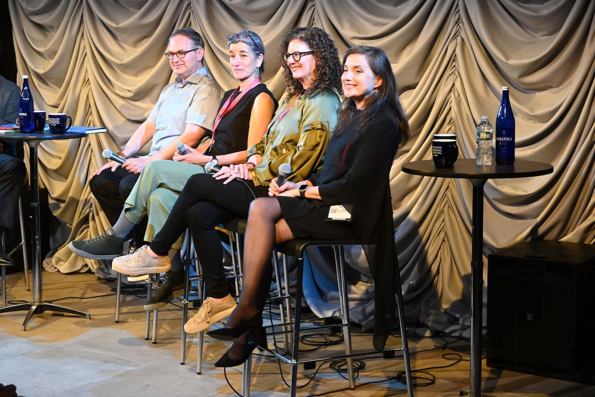 Author Kevin Smokler, filmmaker Yael Melamed, filmmaker Wendy Lobel, and filmmaker Jackie Christie during a panel discussion. Author Kevin Smokler, filmmaker Yael Melamed, filmmaker Wendy Lobel, and filmmaker Jackie Christie during a panel discussion.