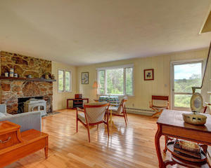 Living room with stone fireplace Living room with stone fireplace