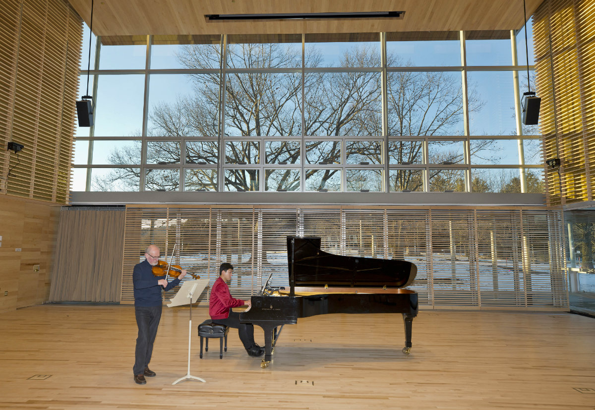 Acoustical testing in Studio E. Photo: Winslow Townson Acoustical testing in Studio E. Photo: Winslow Townson