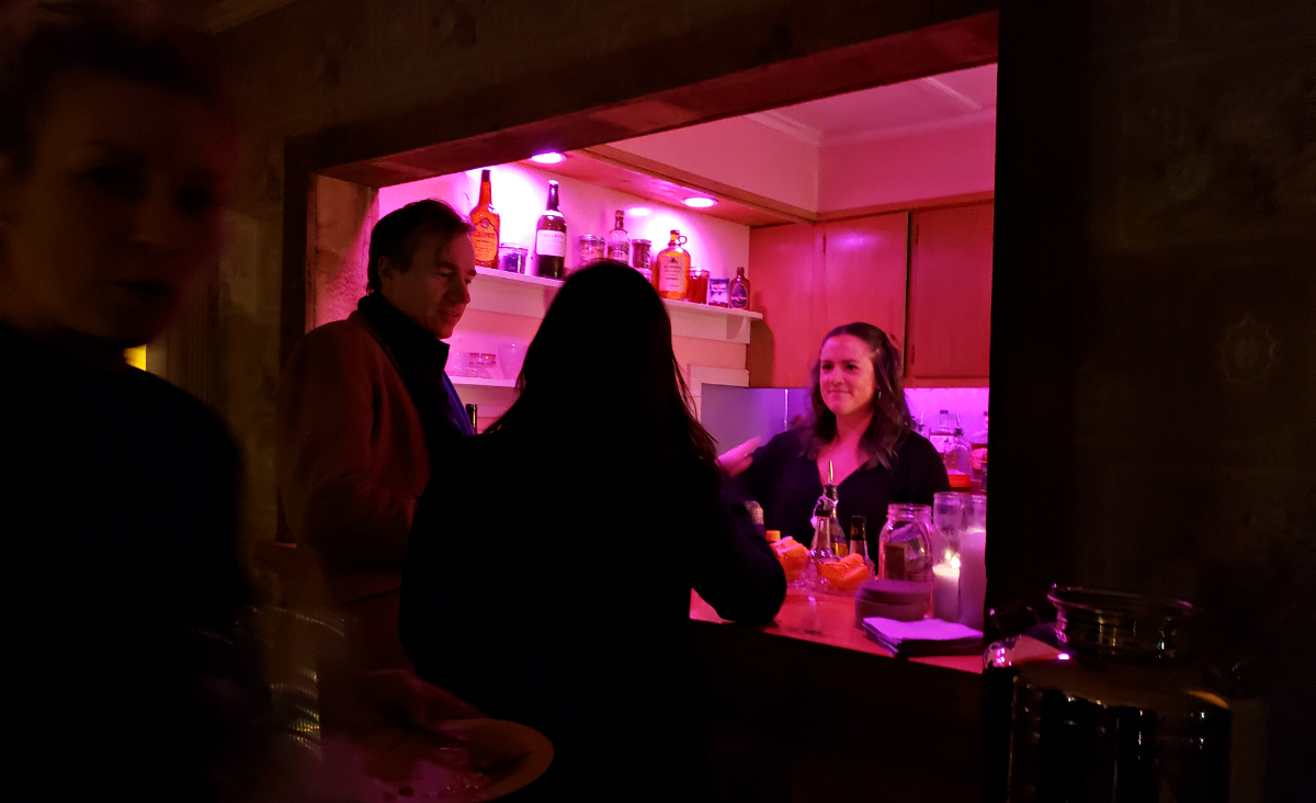 Step right up to the hot pink bar for cocktails, wine and beer.