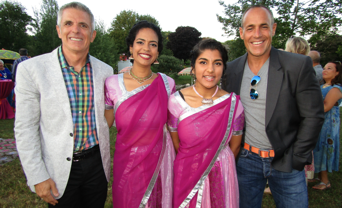 Hosts Dan Mathieu and Thomas Potter flank Harini Iyer and Janani Sharma.