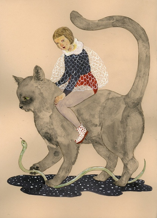 "St. George vs. the Abyss," Allyson Mellberg, egg tempera, homemade walnut iron gall ink, and watercolor, 15"x11"