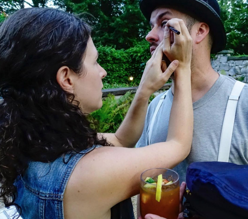 Cindy Heslin applies "Clockwork Orange" makeup on Jeff Palfini at the August screening of Laurie Simmons&#39; "MY ART," which has a scene referencing the Kubrick film. - Alexander Farnsworth