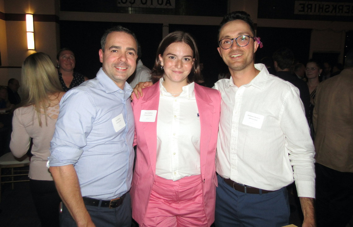 Jon Millburg, Eliza Lindberg, and Harrison Ackerman of Mill Town, which received the evening's highest honor, the 2023 Putting the Berkshires on the Map Award Jon Millburg, Eliza Lindberg, and Harrison Ackerman of Mill Town, which received the evening's highest honor, the 2023 Putting the Berkshires on the Map Award