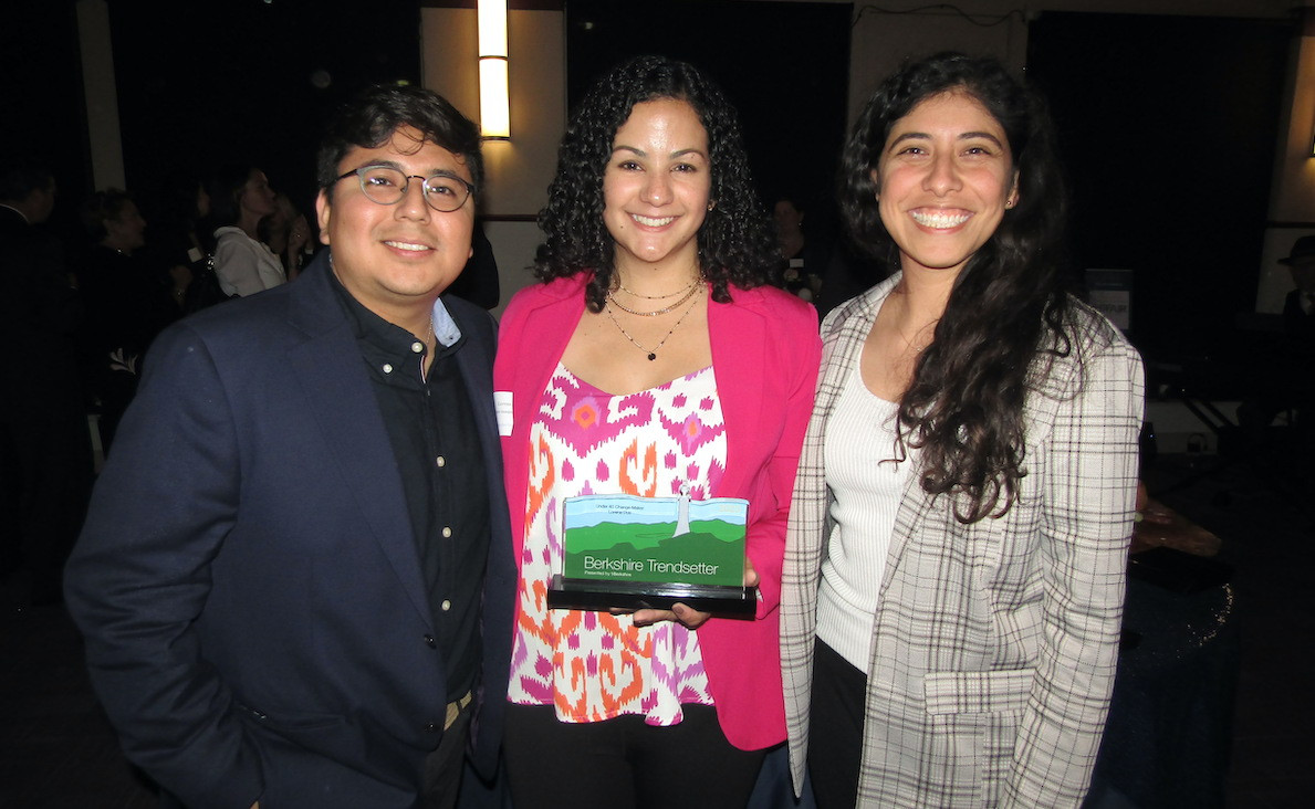Under 40 Change-maker Award winner Lorena Dus (center) with Ivan Victoriano and Melissa Canavan, all of the Berkshire Immigrant Center Under 40 Change-maker Award winner Lorena Dus (center) with Ivan Victoriano and Melissa Canavan, all of the Berkshire Immigrant Center