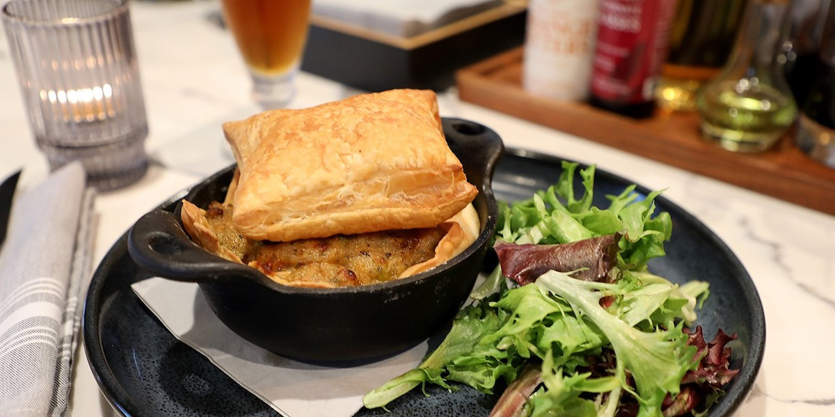 Kip&#39;s Tavern serves a classic chicken pot pie with puff pastry top for $22. Photos by Lynn Alaimo