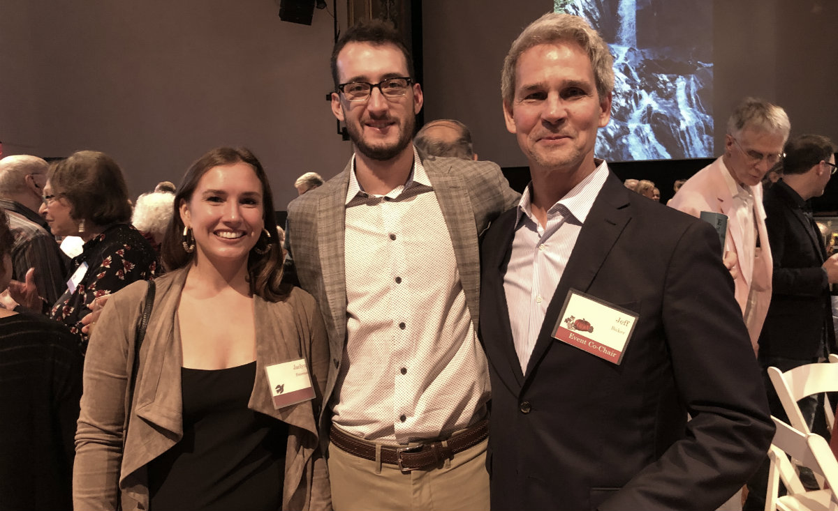 Jaclyn Peterson and Sam Bielawsky, who recently moved to the area from Kentucky to join Hillrock Distillery,&nbsp;and Jeff Baker, owner of Hillrock