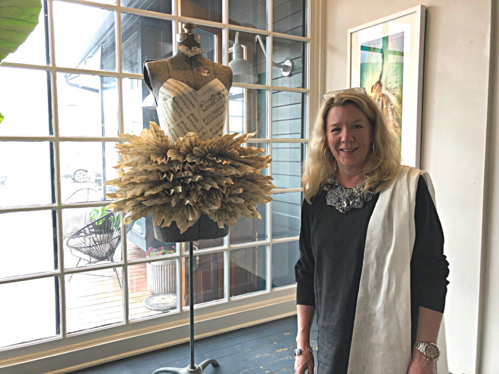 Deb Carter designs clothing out of found objects, such as "Judy's Tutu," a costume made using pages of her mother's (Judy) piano book from 1939. Deb Carter designs clothing out of found objects, such as "Judy's Tutu," a costume made using pages of her mother's (Judy) piano book from 1939.
