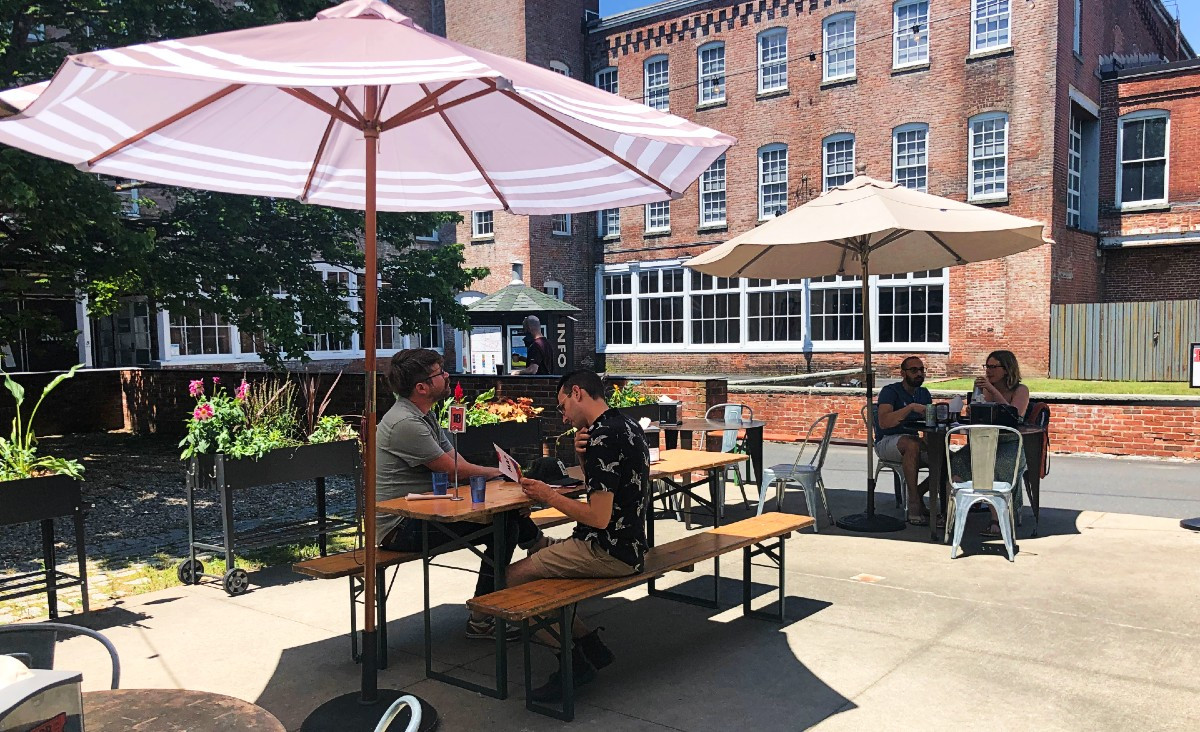 The patio on a sunny day
