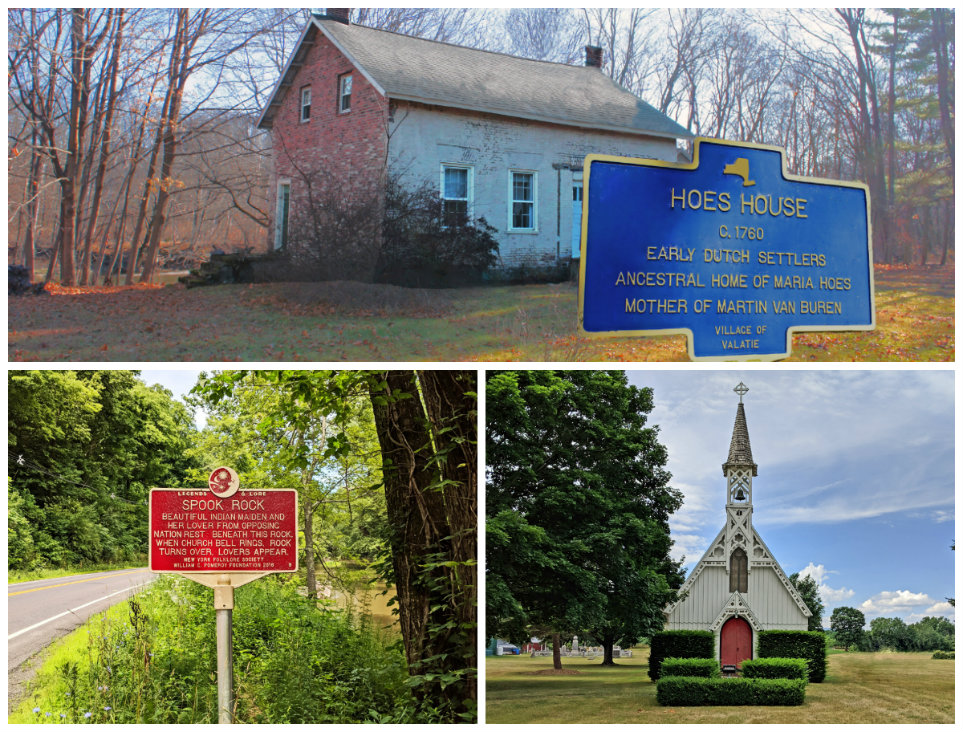 Hoes House, Valatie; Spook Rock sign; St. Luke's Church, Clermont