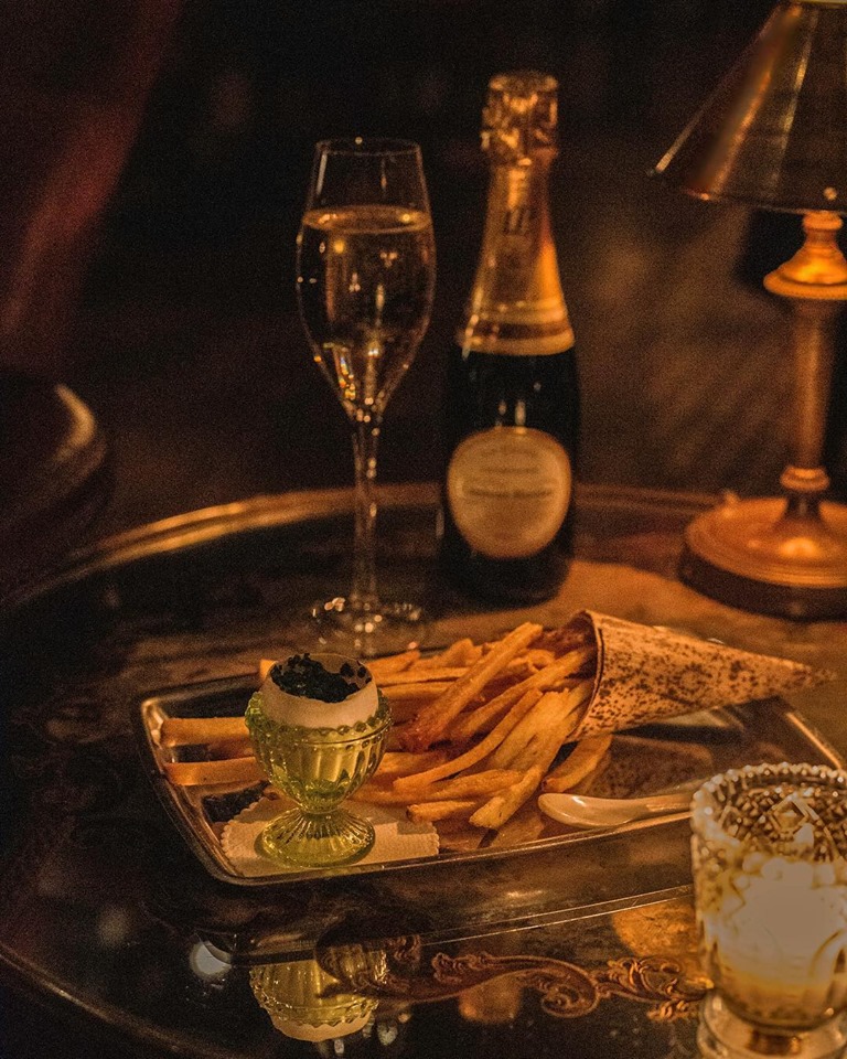 Duck egg, caviar, French fries and champagne. Yes, please. Duck egg, caviar, French fries and champagne. Yes, please.