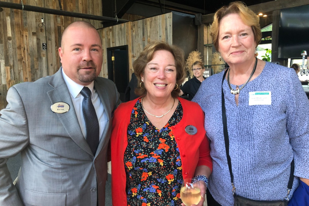 Brad Felix and Elena Tucker of Adams Community Bank, and Susan Moyle Lynch, a Ventfort Hall board member Brad Felix and Elena Tucker of Adams Community Bank, and Susan Moyle Lynch, a Ventfort Hall board member