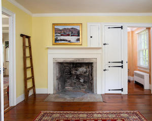 Office with fireplace