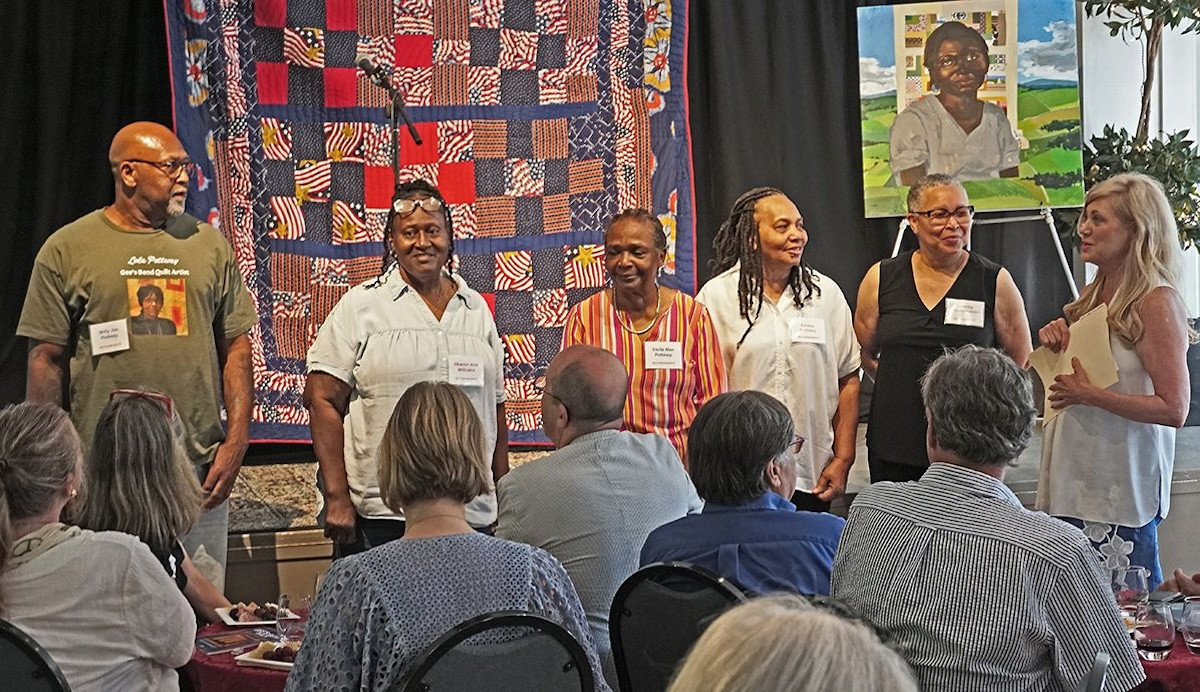 Willie Joe Pettway, Sharon Ann Williams, Stella Mae Pettway, Emma Mooney Pettway, Loretta Pettway Bennett, and curator and Academy Board Member Lisa Bouchard Hoe. - Peter Blandori