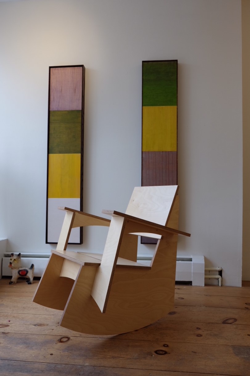 Oil on panel constructions by Michael Larry Simpson and zero-waste furniture by&nbsp;Ken Landauer