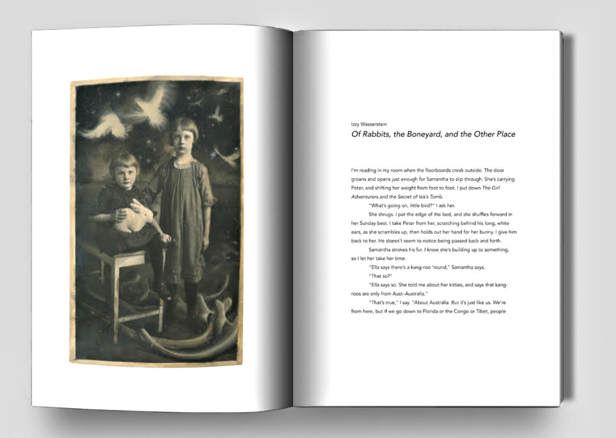 A spread from THEN AGAIN featuring Christensen's artwork alongside a short story from Karen and Jim Shepard inspired by it. A spread from THEN AGAIN featuring Christensen's artwork alongside a short story from Karen and Jim Shepard inspired by it.
