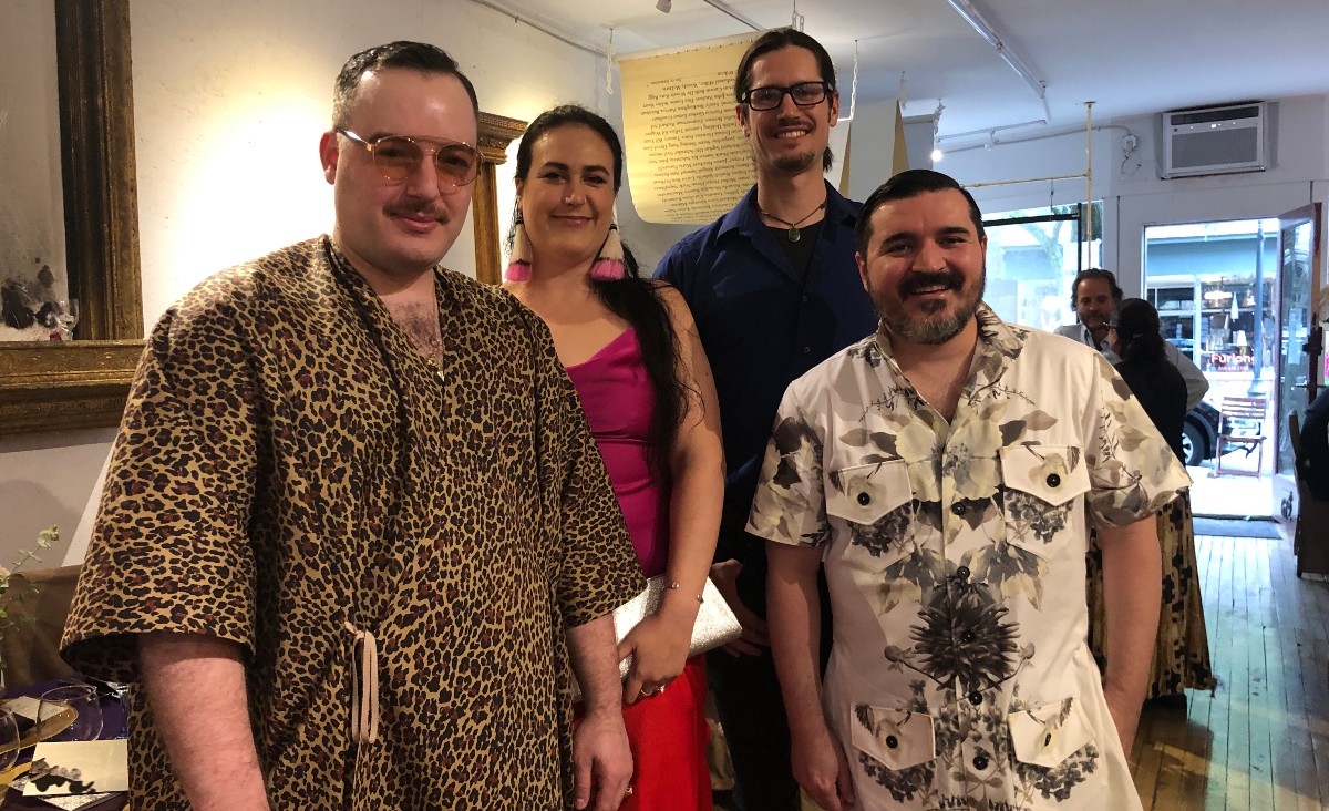 Celestino Couture owners&nbsp;Kade Johnson and Sergio Guadarrama flank&nbsp;Nina Frazier-Hansen of Lucky No. Candles.&nbsp;Seamus Donahoe, a landscaper.