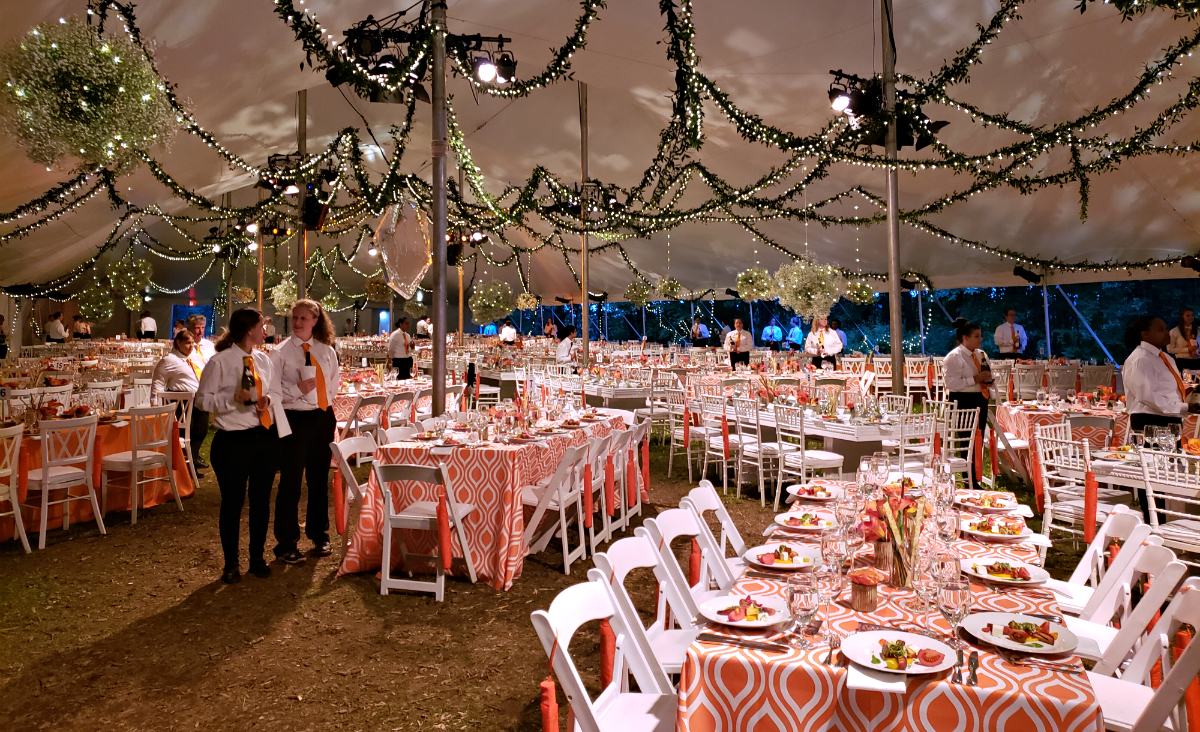 A peek inside the dinner tent