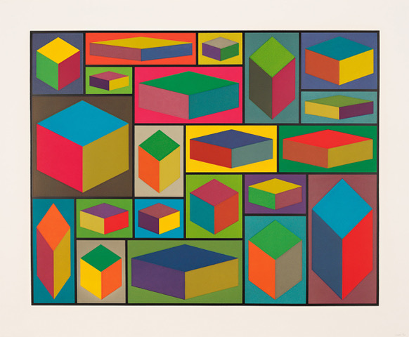 Sol LeWitt, Distorted Cubes (C), Ed./50, 2001, Linocut, 35 x 42.5 in.