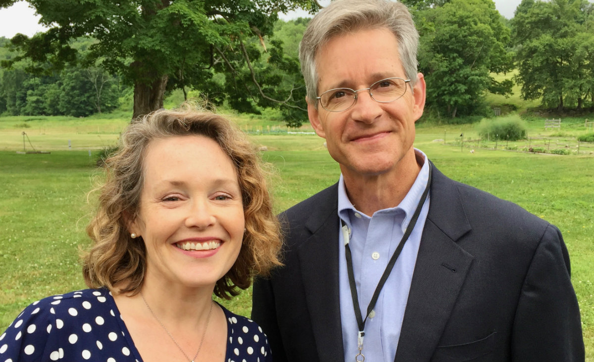 Kent Library Director Sarah Marshall with South Kent School&#39;s headmaster, Andy Vadnais.