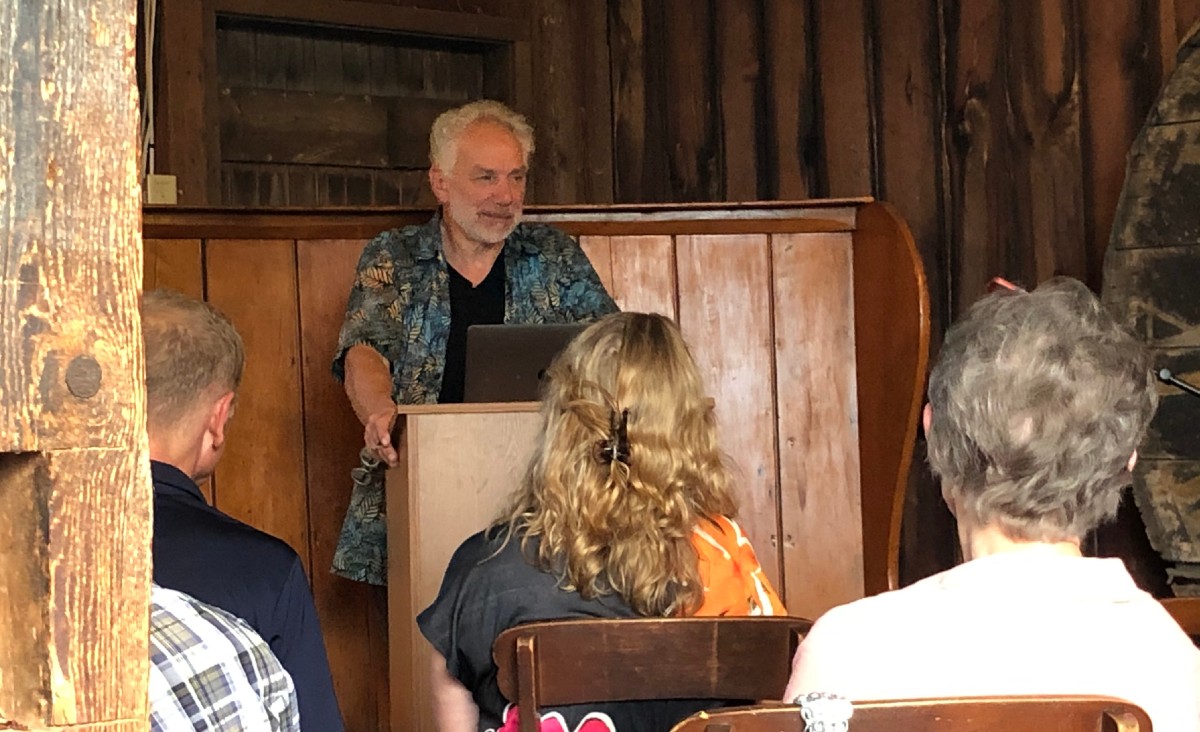 While reading, Epstein peered through the window of the barn towards the Melville house. "It&#39;s very intimidating to have his ghost behind me," he said.