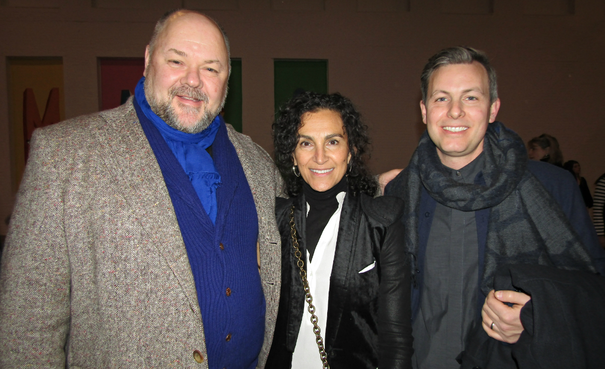 Paul Hedge of Hales Gallery, London&nbsp;with Shulamit Nazarian&nbsp;and Seth Curcio of the Shulamit Nazarian Gallery, Los Angeles