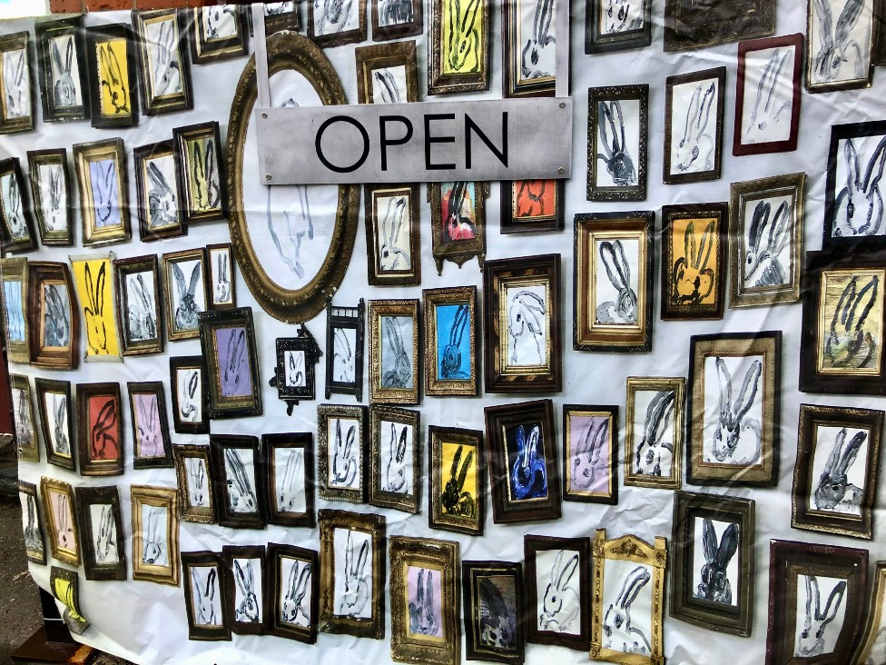 A fluffle of bunnies on the banner at the Eckert Gallery entrance