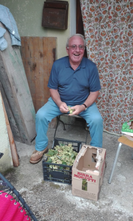 Giovanni "Papa John" Rossi peeling hazelnuts in his native Parma, Italy in 2017.