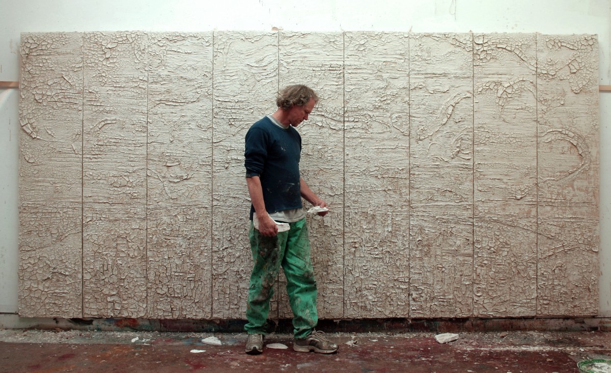 Donald Bracken in front of "Portrait of Heaven and Earth"