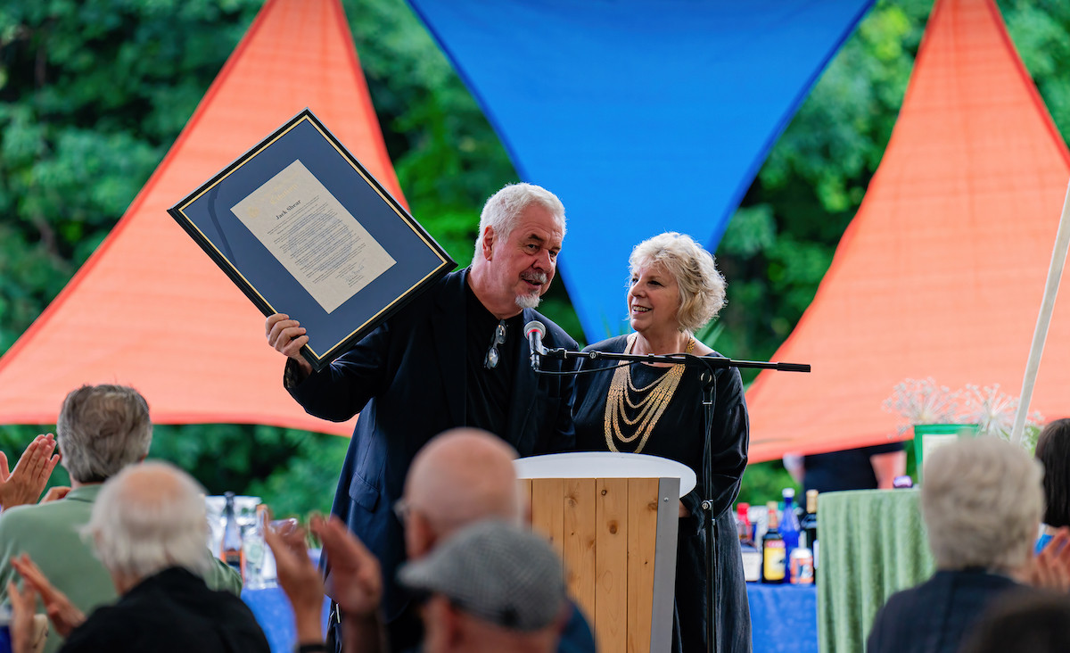 During dinner, NY State Assemblymember Didi Barrett presents honoree Jack Shear with a citation from the State of New York and its Assembly. - Steven Tyler, courtesy PS21 During dinner, NY State Assemblymember Didi Barrett presents honoree Jack Shear with a citation from the State of New York and its Assembly. - Steven Tyler, courtesy PS21