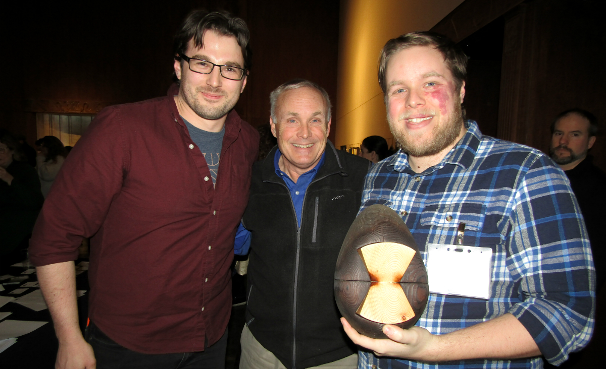 William Dore, Mark Liffers and Peter Liffers, who chose a work by sculptor Bryan Powers William Dore, Mark Liffers and Peter Liffers, who chose a work by sculptor Bryan Powers