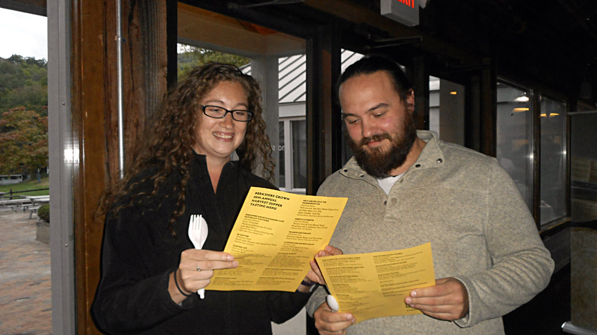 Lindsay Bleau and Richard Shube study the tasting menu.