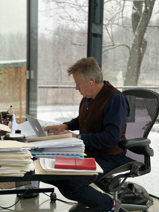 Franz Safford at work in his studio/office last winter.