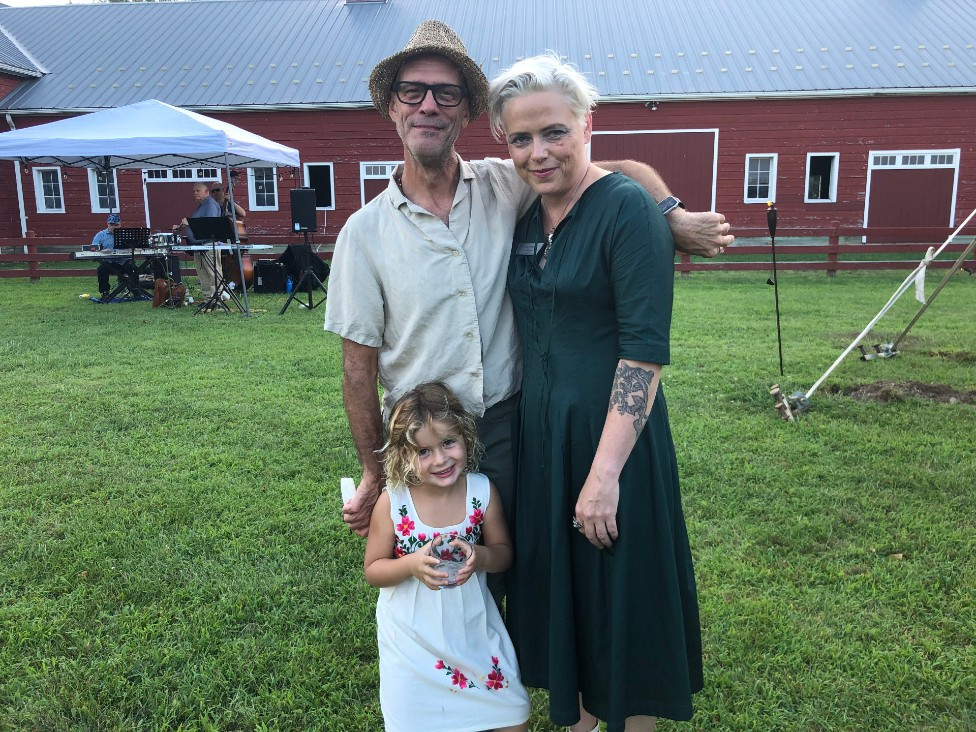 Daniel Schmeder, young Patricia Schebel, and Lacy Schutz, Shaker Museum&#39;s executive director