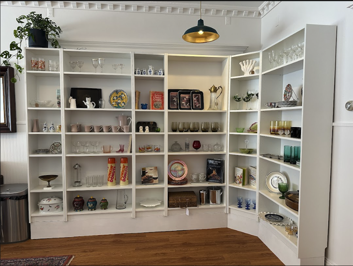 Shelves of cute vintage items.