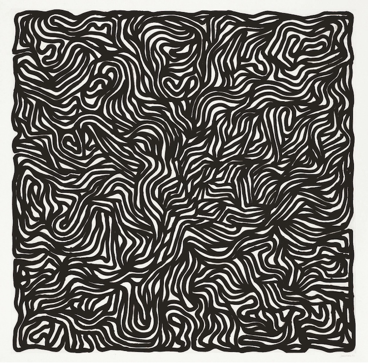 Sol LeWitt, Black Loops &amp; Curves No. 4, 1999. Sugar lift aquatint, plate 35-3/4 x 35-3/4 in. Achenbach Foundation for the Graphic Arts, Fine Arts Museum of San Francisco., Crown Point Press Archive