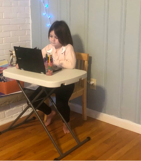 Virtual student Katelyn Delaney at her new desk