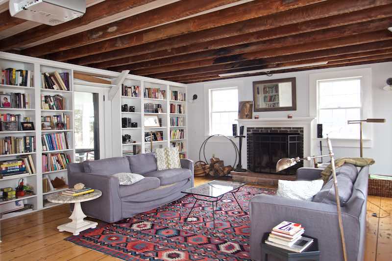 Library with fireplace