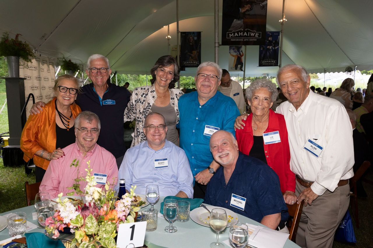 Back row: Board and Gala Committee member Debi R. Feinman, Board and Gala Committee member Ron Ashendorf, Gala Committee Member Sandy Ashendorf, Kenneth Brickman, Liz Jaffe, Mahaiwe Council Member Alan S. Jaffe. Front row: Bruce Pottash, Scott Ferguson, and Michael Pizzi.