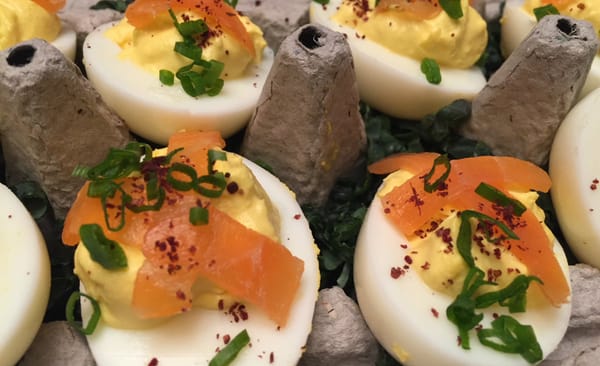 Recipe: Festive Deviled Eggs With Smoked Salmon, Sumac And Chives