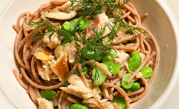 Recipe: Smoked Trout With Fava Beans, Shiitakes And Lemon Zest On Farro Pasta
