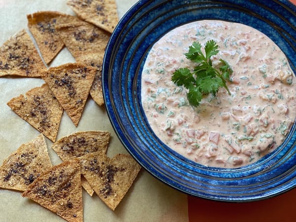 Recipe: Kimchi Yogurt Dip with Cilantro And Sumac Pita Chips