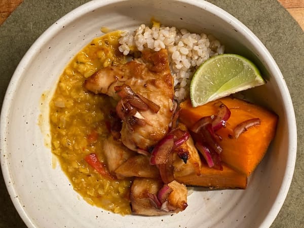 Recipe: Miso Chicken Bowl with Red Lentils and Sweet Potatoes