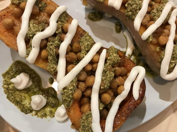 Recipe: Roasted Butternut Squash And Maple Chickpeas With Pesto And Garlic Aioli
