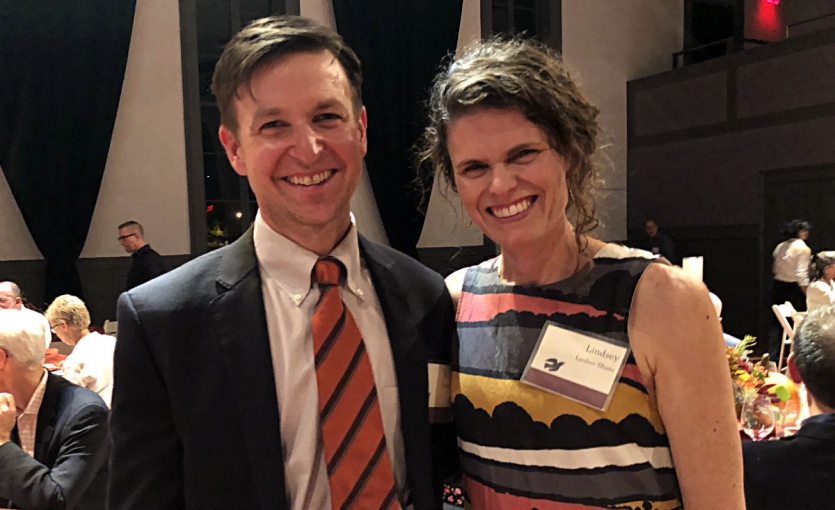 <p><strong><a href="https://www.youngfarmers.org/people/will-yandik/" target="_blank">Will Yandik</a>, director of philanthropy for the National Young Farmers Coalition, with honoree <a href="https://www.youngfarmers.org/people/lindsey-shute/" target="_blank">Lindsey Lusher Shute</a></strong></p>