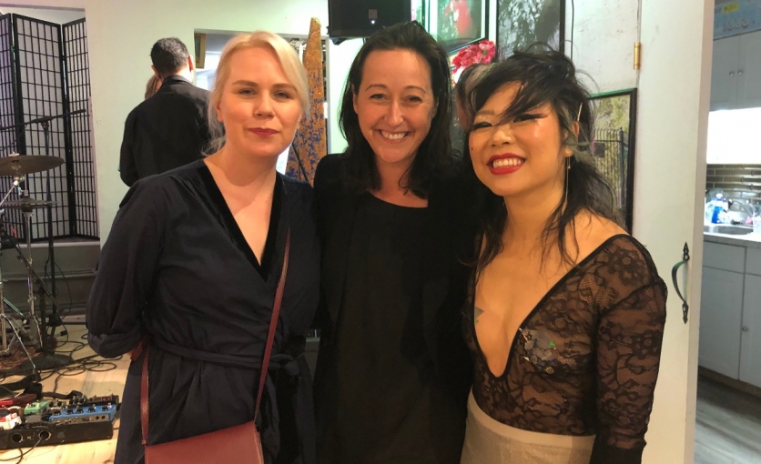 <p>Kate Emmons and Kristin Pike from Esopus, New York, and <a href="https://www.ciaodowntown.com/about" target="_blank">Feng-Feng Yeh,</a> creator of Ciao Downtown, who performed a live recipe demo while all tied up.</p>